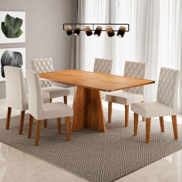 Imagem de Mesa de Jantar 6 Lugares Antonella Marrom/Veludo Pastel - Viero Móveis