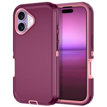 Imagem de I-HONVA Capa para iPhone 17 à prova de choque à prova de poeira/queda, 3 camadas, proteção total [sem protetor de tela] Capa resistente para Apple iPhone 17 de 6,3 polegadas 2025, roxa/rosa