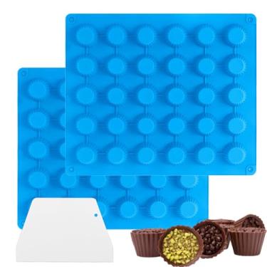 Imagem de 2 moldes de copo de manteiga de amendoim 30 formas de chocolate tamanho mordida cavidade, molde de silicone para bomba de gordura, chocolate, geleia, gelo e cordial (azul)