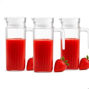 Imagem de Jarra De Vidro C/tampa Transparente Suiça Suco Agua 1l Kit 3