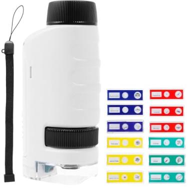 Imagem de Microscópio de bolso, kit de microscópio portátil com luz de LED, portátil, mini microscópio sólido para crianças, mini microscópio de bolso versátil para educação de laboratório
