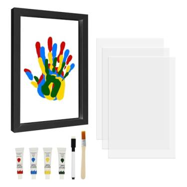 Imagem de ZFLYCANP Kit de impressão de mão de família, kit de mão e pegada de bebê, presentes para novas mães, conjunto de impressão de mão de interação entre pais e filhos, moldura de madeira de lembrança