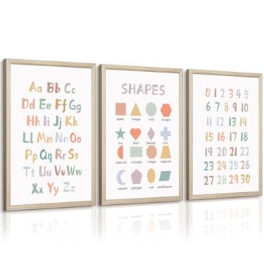 Imagem de Decoração de parede para sala de jogos infantil, pôster do alfabeto ABC, sala de jogos, decoração de parede, crianças, arte educativa, números, formas, impressões, imagem ABC, para sala de jogos, 40,6