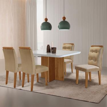 Imagem de Mesa De Jantar Olímpia 90cm Mdf Vidro 4 Cadeiras Carol Turim 07/off White/imbuia