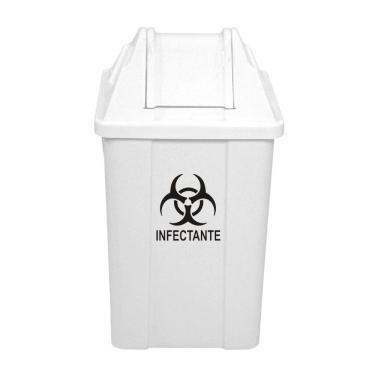 Imagem de Lixeira Basculante 60 Litros c/ Adesivo Descarte Coleta Seletiva Branca JSN