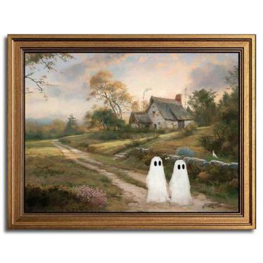 Imagem de Arte de parede Wemandh Halloween Ghost 24x30 cm com moldura rústica