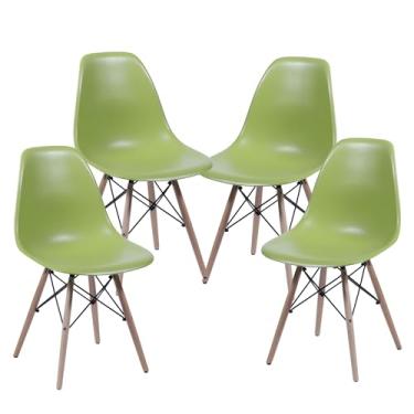 Imagem de Cadeira Charles Eames Design Clássico com Encosto Anatômico, Assento Ergonômico e Pernas de Madeira Natural para Sala, Escritório ou Jantar - Unidade ou Kit (10, Verde, Adulto)