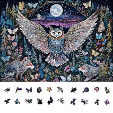 Imagem de Naturelish Quebra-Cabeças De Coruja Para Adultos, 1000 Peças, Quebra-Cabeça Que Brilha No Escuro, Quebra-Cabeça Desafiador E Único Para Adultos, Quebra-Cabeças Com 6 Cores No Verso, Tamanho 26,6 X