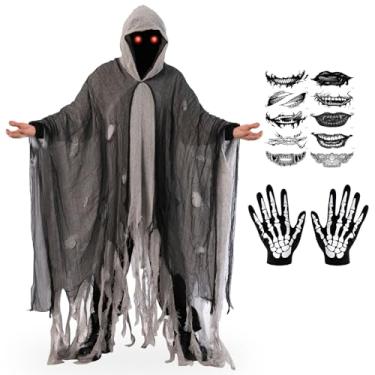 Imagem de SKEFOLI Halloween Grim Reaper Costumes, Dementor Dress up Ghoul Decorate, Robe Costumes, Scary Men'S Halloween Decorate (grey)
