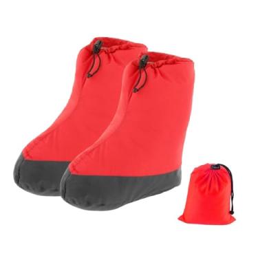 Imagem de predolo Botas de plumas, meias quentes, botas de acampamento com bolsa de armazenamento, calçados para snowboard indoor, L Red