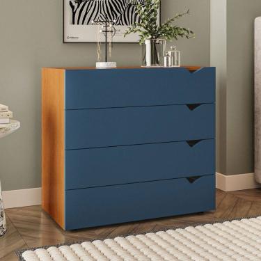 Imagem de Cômoda Porto 4 Gavetas Freijó/Azul - Politorno