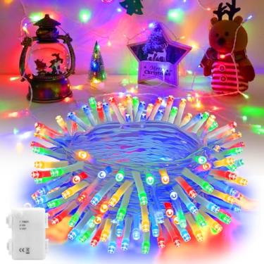 Imagem de cshare Luzes de Natal operadas por bateria ao ar livre à prova d'água, luzes de Natal multicoloridas com temporizador, fio branco, 5 metros, decorações de Natal, guirlanda, festa, jardim