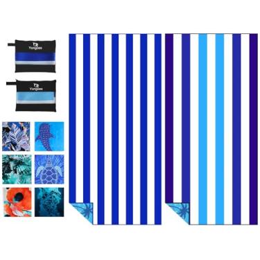 Imagem de Pacote com 2 toalhas de praia de microfibra, leve, fina, sem areia, secagem rápida, super absorvente, toalhas grandes para piscina, ioga, academia, viagem, férias, acessórios de praia, listras