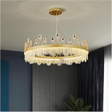 Imagem de Luminária de lustre moderna LED, luzes pendentes LED Crown Deco Crystal Hanging Lamp compatível com sala de estar, sala de jantar, quarto, decoração moderna
