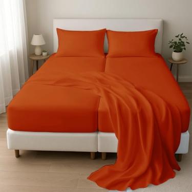 Imagem de Jogo de lençóis divididos de 1000 fios com 5 peças de lençóis California King para camas ajustáveis, 100% algodão egípcio, 45,7 cm, lençol de cama ajustável California King Size - laranja queimado