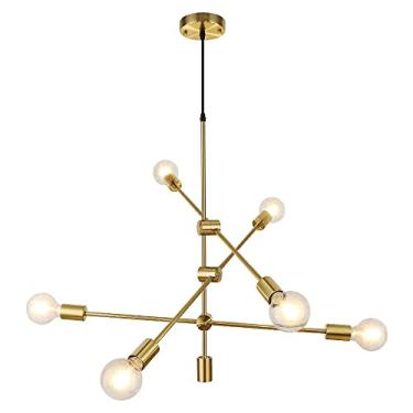 Imagem de Lustre Industrial, Luminária Pendente Vintage 6 Chamas, Preto/Dourado, Luz de Teto Estilo Rústico para Sala de Estar, Quarto, Sala de Jantar [Classe Energética A++] (Cor: Preto)