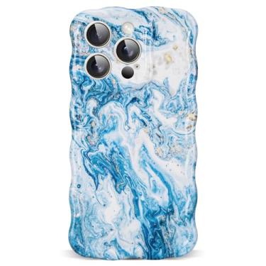 Imagem de DORAFIN Capa projetada para iPhone 12 Pro Max de 6,7 polegadas, requintado padrão de mármore brilhante, linda moldura ondulada, borda em forma de onda, à prova de choque, TPU antiderrapante, capa
