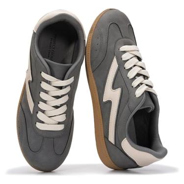 Imagem de Project Cloud Tênis feminino com cadarço feminino moderno com palmilha de espuma viscoelástica, tênis feminino antiderrapante (Irita), Cinza, 35