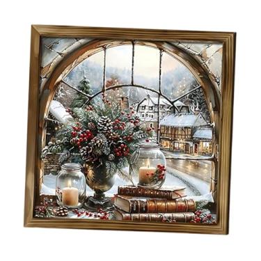 Imagem de BLWOTMOR Moldura de madeira para fotos de Natal, arte de parede, decoração sazonal, moldura festiva de 20 cm para sala de estar, hotel de fazenda