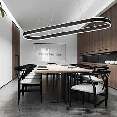 Imagem de Lustre moderno para sala de jantar, luminária de teto oval com controle remoto, 60 W, pendente para sala de estar, escritório, quarto, cozinha, corredor, design elegante, 47,2 polegadas de c