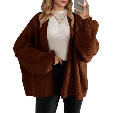 Imagem de Suéter de cardigã Saodimallsu, grande, de malha grossa, marrom, femini