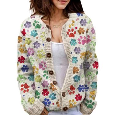 Imagem de Suéter de malha feminino Akivide com estampa floral de outono