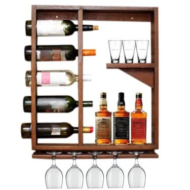 Imagem de Adega De Parede Para Bar | Suporte Para Garrafas De Vinho, Whisky E TaçAs | PeçA Decorativa Para Sala, áRea De Churrasco Ou Boteco(IMBUIA)
