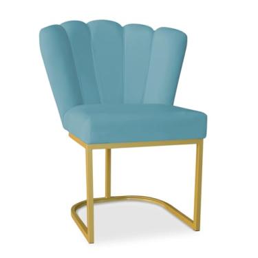 Imagem de Cadeira Pétala Sala de Estar, Salão Beleza, Luxo Conforto e Elegância Base Dourada - Suede - JRC Móveis (Base Doura, Azul Turquesa)