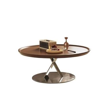 Imagem de Mesa de canto redonda mesa de centro varanda aço inoxidável sala de estar casa simples mesa de centro moderna mesa lateral simples sofá mesa lateral (mesa de centro 90 cm)