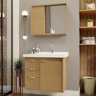 Imagem de Gabinete de Banheiro 3 Gavetas Espelheira Mdf Cuba Suspenso