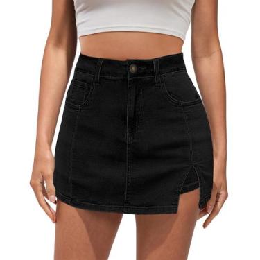 Imagem de Skorts Vetinee, saia jeans com shorts para mulheres, preta, pequena