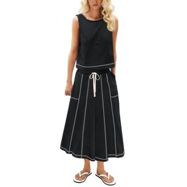 Imagem de Conjunto de saia de algodão de 2 peças, blusa drapeada sem mangas para