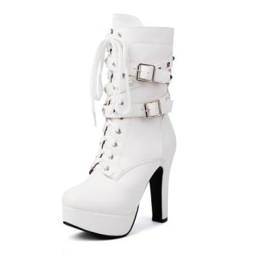 Imagem de Botas femininas ForeMode com cadarço de outono, grossas, de salto alto