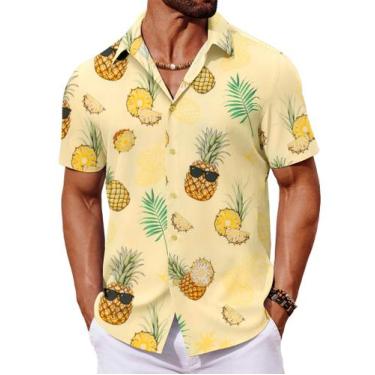Imagem de Camisa havaiana COOFANDY de manga curta com botões para homens
