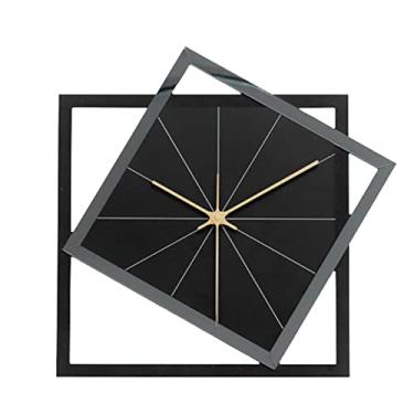 Imagem de WYUYIWH Relógios de parede para relógio de parede moderno com ponteiros de metal design quadrado decoração de parede de fundo geométrico irregular para quarto relógio de parede sem tique-taque (Bl