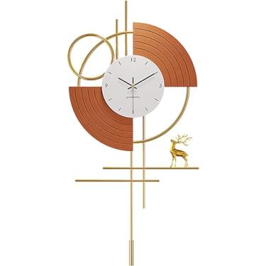 Imagem de WYUYIWH Relógio, relógio de parede, grande relógio de parede decorativo de metal laranja, 38 75 cm, casa, sala de estar, restaurante, hotel, silencioso, relógio de quartzo sem tique-taque, relógio de