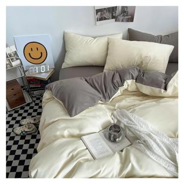 Imagem de Conjunto de capa de edredom King de cor sólida, conjunto de capa de edredom preto, conjunto de capa de cama de tecido adequado para a pele (F tamanho solteiro 4 peças)