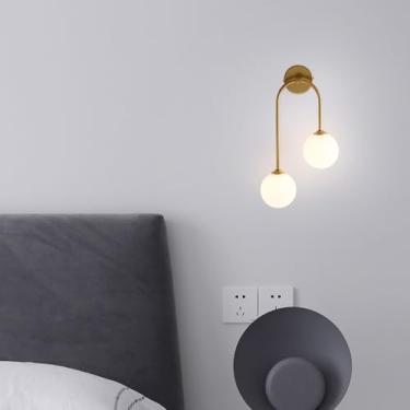 Imagem de Arandela LED Interior Moderna Simplicidade Lâmpadas de Parede de Metal com Bola Branca Lâmpada de Vidro Abajur Iluminação de Parede para Escada Quarto Sala de Estar Corredor (Preto Esquerda Luz Neutra