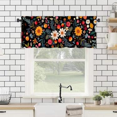 Imagem de WTQPLNMCB Saias florais 137 cm L x 45 cm C - Cortinas de cozinha com flores para decoração de cozinha com bolso de varão, decoração de cozinha