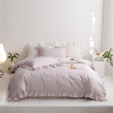 Imagem de Jogo de cama de edredom com babados, verde claro com babados, 600 fios, lençol com elástico (lençol de cima tamanho king roxo)