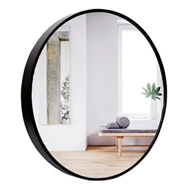 Imagem de Espelho para banheiro montado na parede espelho penteadeira de metal ed HD parede círculo redondo decorativo montável na parede com suspensão/quarto/guarda-roupa 80 x 80 cm