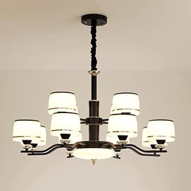 Imagem de YQSLQZZ Lustre de sala de estar, luminária de teto grande de luxo embutida no teto, lustres de iluminação decorativa de quarto preto vintage, altura ajustável, para restaurante hotel