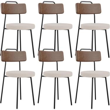 Imagem de Kit 06 Cadeiras Decorativas Estofada Sala Jantar Barcelona L02 Couríssimo Marrom Linho Bege - Lyam