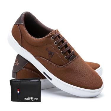 Imagem de Kit Tênis Masculino Polo Joy Lona Amarração + Carteira, 41, Marrom