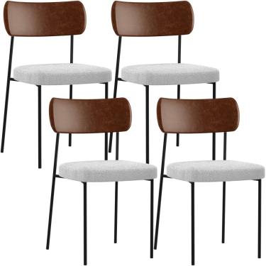 Imagem de Kit 04 Cadeiras Estofadas Para Sala De Jantar Melina L02 Couríssimo Marrom Bouclê Cinza - Lyam Decor
