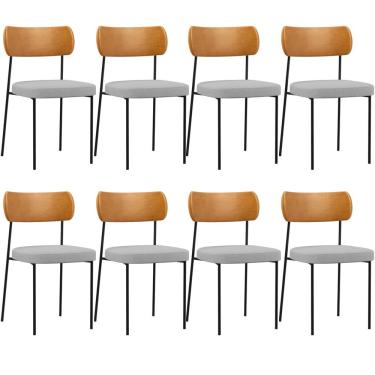 Imagem de Kit 08 Cadeiras Para Sala De Jantar Melina L02 Couríssimo Whisky Linho Cinza - Lyam Decor