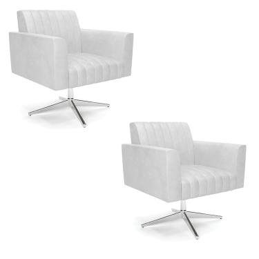 Imagem de Kit 2 Poltronas Giratória Viena Gomada Corano Branco Base Cromada - D'Rossi