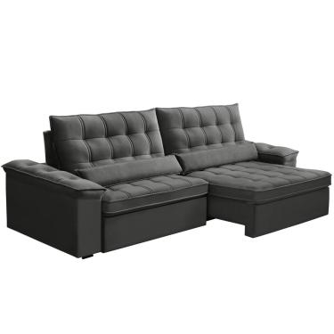 Imagem de Sofá Retrátil Reclinável Para Sala 4 Lugares 290cm Maresi F04 Veludo Cinza Escuro - Lyam Decor