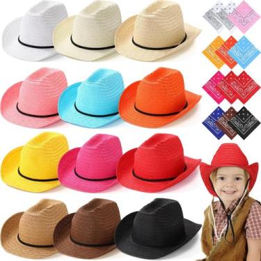 Imagem de Conjunto de 12 chapéus de cowboy de palha para crianças SATINIOR com b