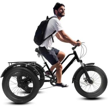 Imagem de Triciclos De Pneus Gordos Para Adultos Com Cesta, 20" 3 Rodas Bicicletas De Cruzeiro, 7 Velocidades, Estrutura De Aço Carbono, Exercício Homens Mulheres, Black